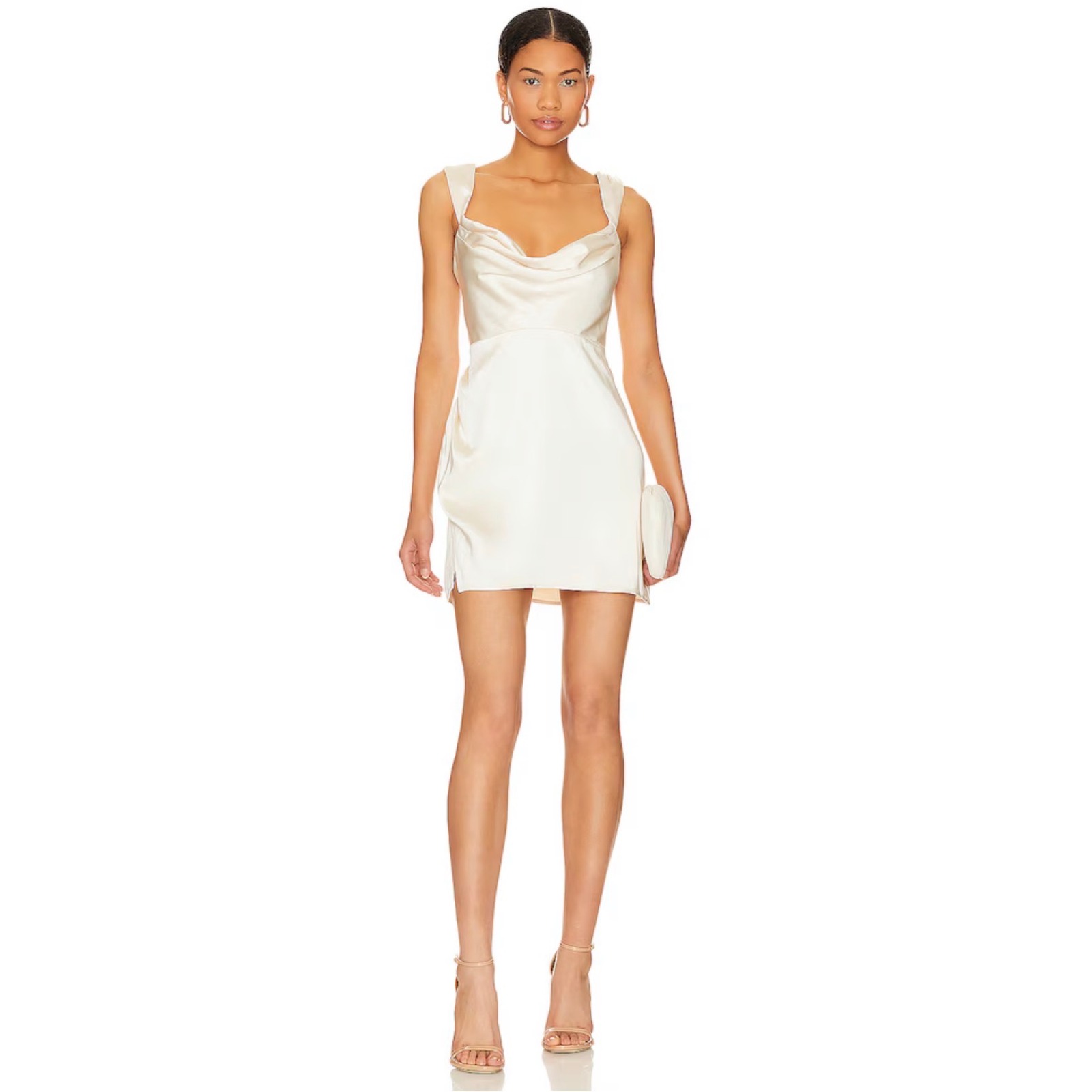 Never Worn - Havana Satin Cowl Neck Mini Dress In Ivory
